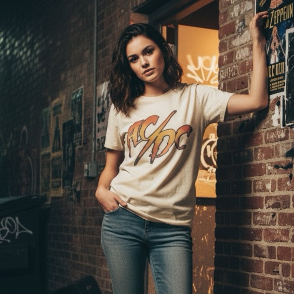 Lucky Brand Tan AC/DC Logo‎ Tee